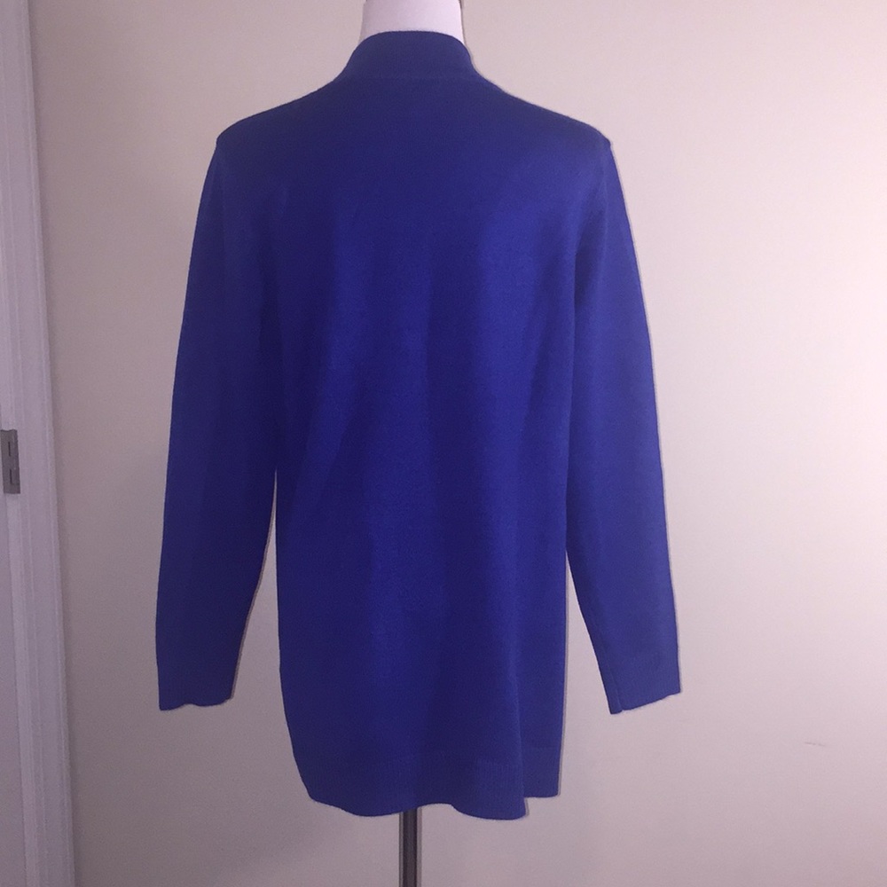 JM Collection Long Royal Blue open front Cardigan - Picture 4 of 6